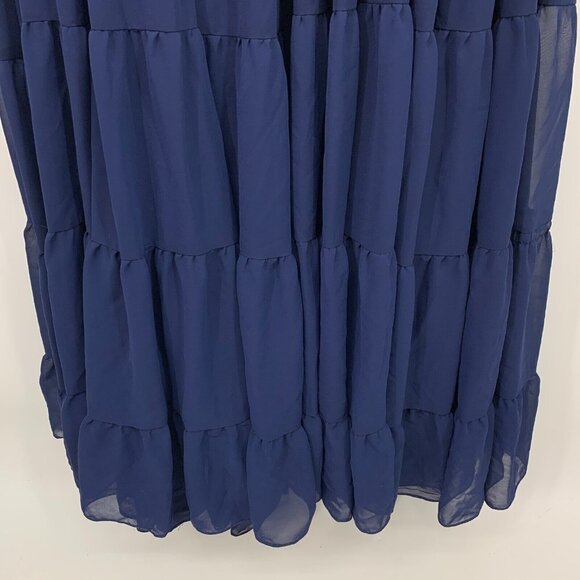 Mac Duggal Dress 55311 IEENA Maxi Gown Long Sleeve Blue Tiered - Picture 7 of 16